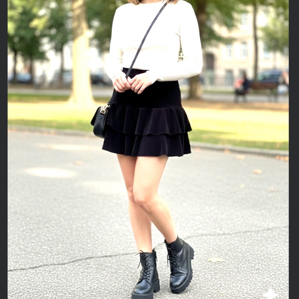 Women’s Festival Ready Black Corduroy‎ Ruffled Mini Skirt - Picture 3 of 7
